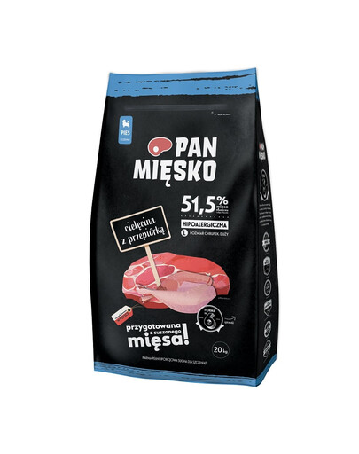 PAN MIĘSKO Trockenfutter Kalb mit Wachtel für Welpen L Hypoallergen 20 kg