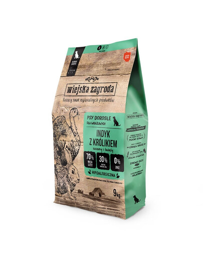 WIEJSKA ZAGRODA Trockenfutter Pute mit Kaninchen für adulte S Hunde getreidefrei 9 kg