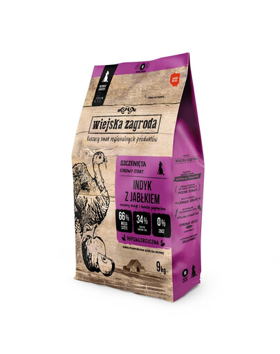 WIEJSKA ZAGRODA Trockenfutter Pute mit Apfel für Welpen M getreidefrei 9 kg