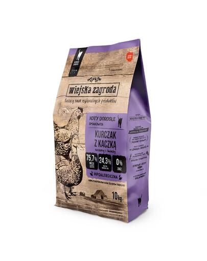 WIEJSKA ZAGRODA Trockenfutter Huhn mit Ente für adulte Katzen getriedefrei 2x10 kg