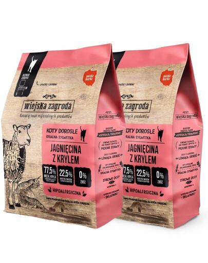 WIEJSKA ZAGRODA Trockenfutter mit Lamm und Krill für adulte Katzen getreidefrei 2x400 g