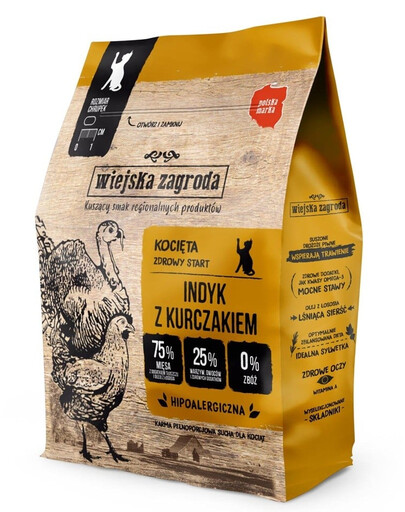 WIEJSKA ZAGRODA Trockenfutter Pute mit Huhn für Kätzchen getreidefrei 400 g