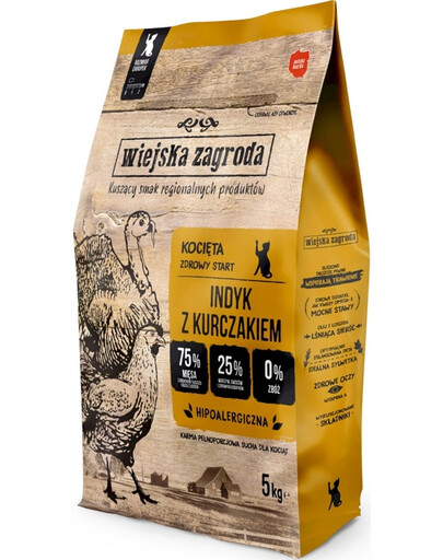 WIEJSKA ZAGRODA Trockenfutter Pute mit Huhn für Kätzchen getreidefrei 5 kg