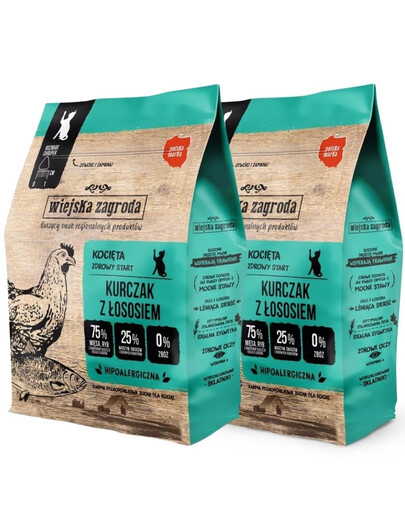 WIEJSKA ZAGRODA Trockenfutter mit Huhn und Lachs für Kätzchen getreidefrei 2x400 g