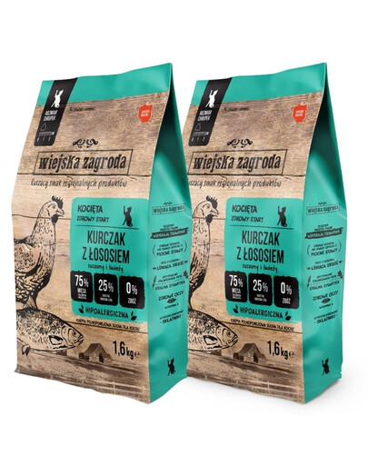 WIEJSKA ZAGRODA Trockenfutter mit Huhn und Lachs für Kätzchen getreidefrei 2x1,6kg