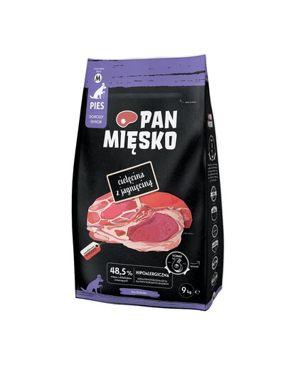 PAN MIĘSKO Trockenfutter mit Kalb und Lamm für Senioren M hypoallergen 9 kg