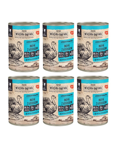 WIEJSKA ZAGRODA Nassfutter mit Pute und Lachs für adulte Katzen getreidefrei 6x400 g