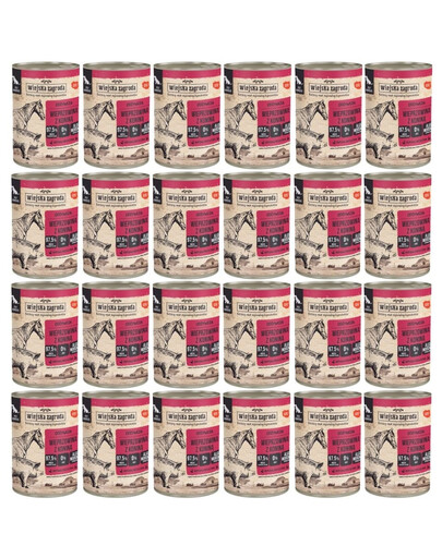 WIEJSKA ZAGRODA Nassfutter Schweinefleisch mit Pferdefleisch für adulte Hunde getreidefrei 24x400 g
