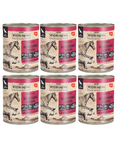 WIEJSKA ZAGRODA Nassfutter Schweine- und Pferdefleisch für adulte Hunde getreidefrei 6x800 g