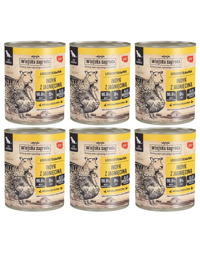 WIEJSKA ZAGRODA Nassfutter Pute mit Lamm für adulte Hunde getreidefrei 6x800 g