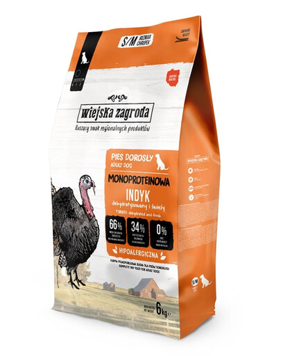 WIEJSKA ZAGRODA Trockenfutter mit Truthahn Monoprotein für adulte S/M Hunde 6 kg