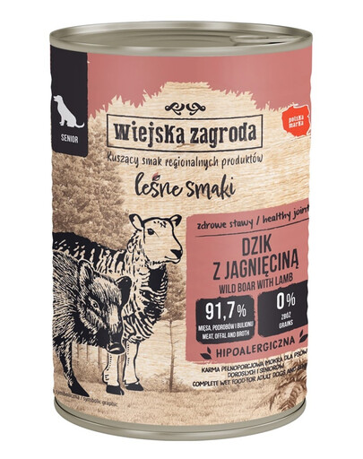 WIEJSKA ZAGRODA Nassfutter Wildschwein mit Lamm für ältere Hunde getreidefrei 400 g