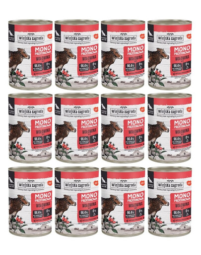 WIEJSKA ZAGRODA Nassfutter mit Rind Monoprotein für adulte Hunde getreidefrei 12x400 g