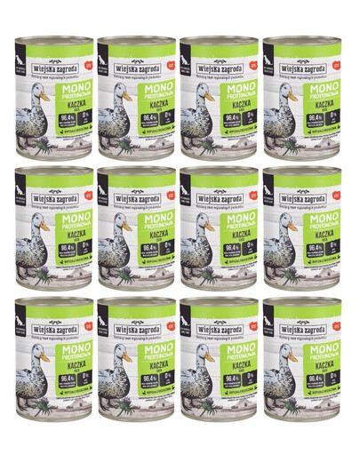 WIEJSKA ZAGRODA Nassfutter mit Ente Monoprotein für adulte Hunde getreidefrei 12x400 g