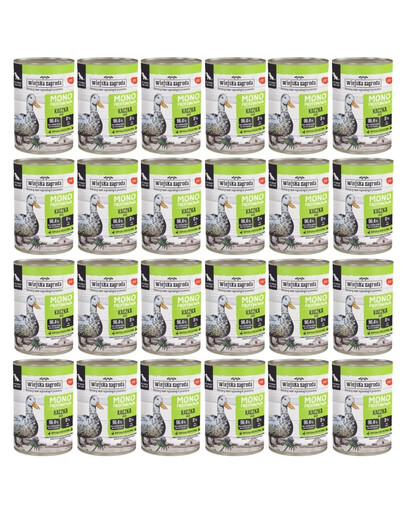 WIEJSKA ZAGRODA Nassfutter mit Ente Monoprotein für adulte Hunde getreidefrei 24x400 g
