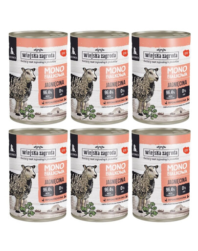 WIEJSKA ZAGRODA Nassfutter mit Lamm Monoprotein für Welpen getreidefrei 6x400 g