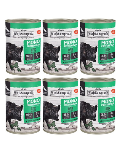 WIEJSKA ZAGRODA Nassfutter Wildschwein Monoprotein für adulte Hunde getreidefrei 6x400 g