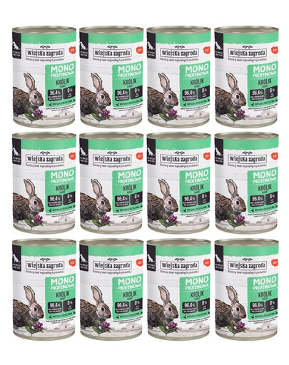 WIEJSKA ZAGRODA Nassfutter mit Kaninchen Monoprotein für adulte Hunde getreidefrei 12x400 g