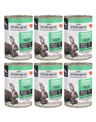 WIEJSKA ZAGRODA Nassfutter mit Kaninchen Monoprotein für adulte Hunde getreidefrei 6x400 g