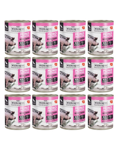 WIEJSKA ZAGRODA Nassfutter Schweinefleisch Monoprotein für adulte Hunde 12x800 g