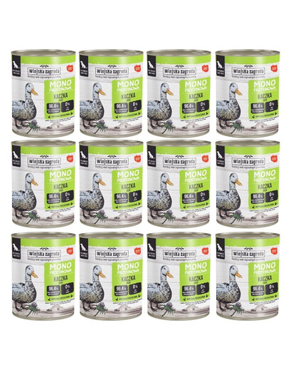 WIEJSKA ZAGRODA Nassfutter mit Ente Monoprotein für adulte Hunde getreidefrei 12x800 g