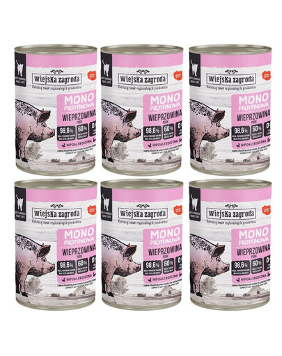 WIEJSKA ZAGRODA Nassfutter mit Schweinefleisch Monoprotein für adulte Katzen 6x400 g