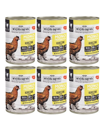 WIEJSKA ZAGRODA Nassfutter mit Huhn Monoprotein für adulte Katzen 6x400 g