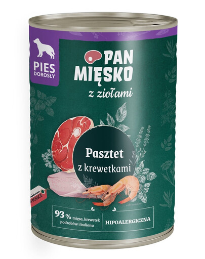 PAN MIĘSKO mit Kräutern Pastete mit Garnelen für adulte Hunde hypoallergen 400 g