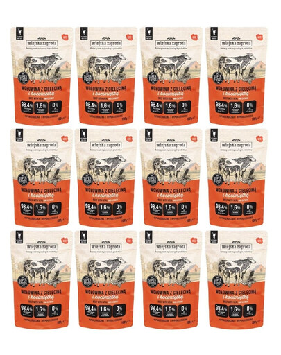 WIEJSKA ZAGRODA Superfoods Nassfutter Rindfleisch mit Kalbfleisch und Katzenminze für adulte Katzen getreidefrei 12x100 g