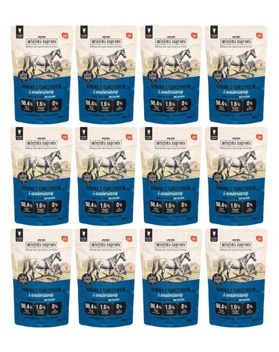 WIEJSKA ZAGRODA Superfoods Nassfutter Pferdefleisch mit Thunfisch und Baldrian für adulte Katzen getreidefrei 12x100 g