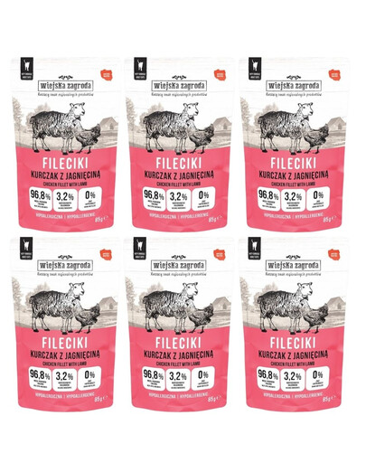 WIEJSKA ZAGRODA Filets Huhn mit Lamm für adulte Katzen getreidefrei 6x85 g