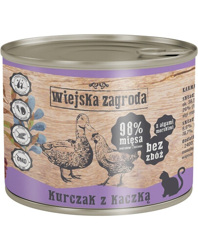 WIEJSKA ZAGRODA Nassfutter Huhn und Ente für adulte Katzen getreidefrei 12x200 g