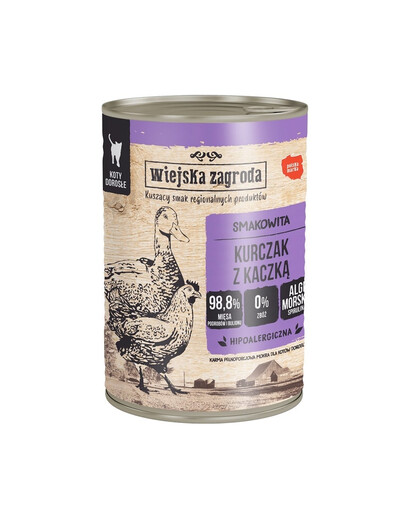 WIEJSKA ZAGRODA Nassfutter Huhn mit Ente für adulte Katzen getreidefrei 12x400 g