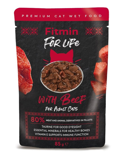 FITMIN For Life For Adult Cats Beef Nassfutter mit Rindfleisch in Soße für Katzen 85g