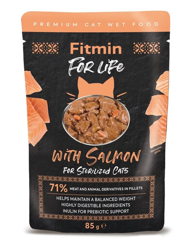 FITMIN For Life For Sterilized Cats Salmon Nassfutter mit Lachs in Soße für kastrierte und sterilisierte Katzen 85g