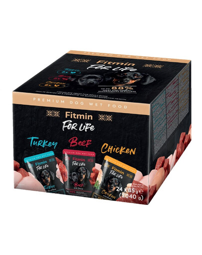 For Life Dog Multipack 24x85 g saszetki dla psów z kurczakiem, z wołowiną i indykiem