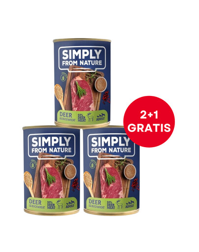 SIMPLY FROM NATURE Nassfutter für Hunde Hirsch mit Buchweizen 400 g (2+1 GRATIS)
