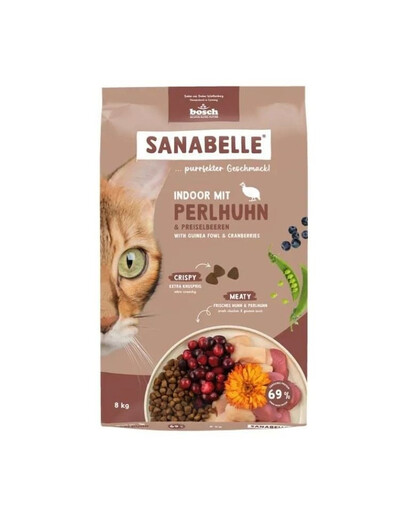 SANABELLE Indoor mit Perlhuhn Trockenfutter für adulte Katzen Wohnungskatzen 8 kg