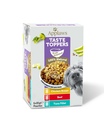 APPLAWS Dog Taste Toppers Broth Selection Multipak mix Geschmäcker Beutel in Brühe 6x85g