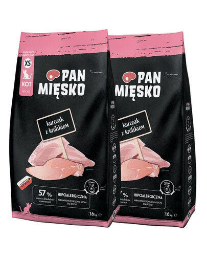 PAN MIĘSKO Trockenfutter mit Huhn und Kaninchen für Kätzchen XS 2x1,6 kg