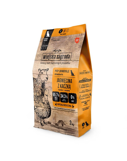 WIEJSKA ZAGRODA Trockenfutter mit Lamm und Ente für adulte kleine Hunde getreidefrei 2 kg