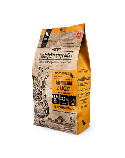 WIEJSKA ZAGRODA Trockenfutter mit Lamm und Ente für adulte kleine Hunde getreidefrei 9 kg