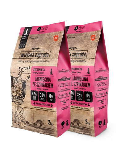 WIEJSKA ZAGRODA Trockenfutter mit Lamm und Spinat für kleine Welpen getreidefrei 2x2 kg