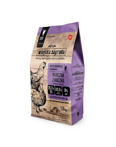 WIEJSKA ZAGRODA Trockenfutter Huhn mit Ente für adulte Katzen getriedefrei 1,6 kg