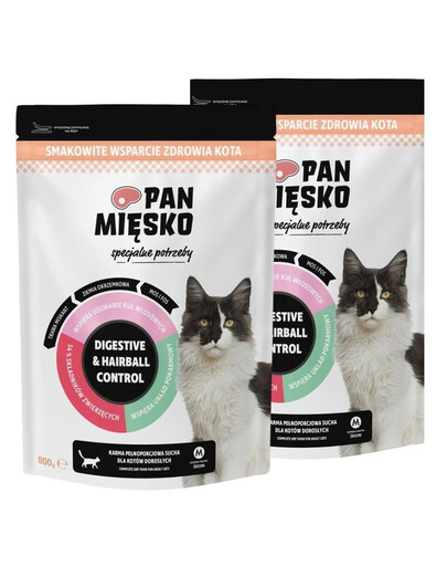 PAN MIĘSKO Digestive & Hairball Control Trockenfutter Truthahn mit Lachs für adulte Katzen 2x3 kg