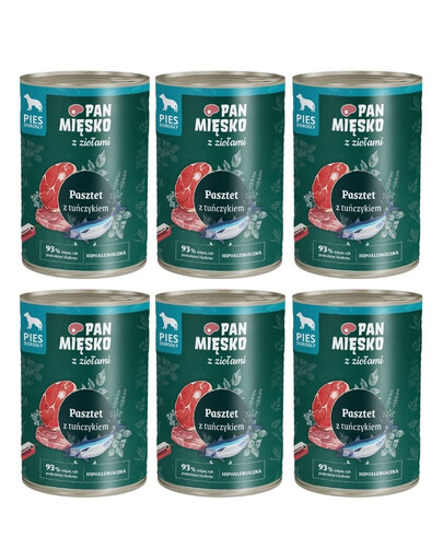 PAN MIĘSKO mit Kräutern Pastete mit Thunfisch für adulte Hunde hypoallergen 6x400 g