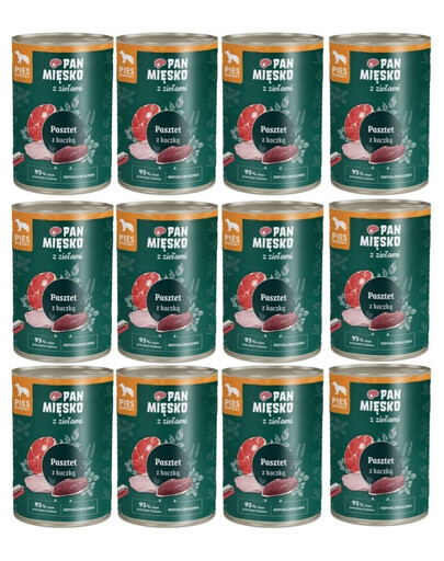 PAN MIĘSKO mit Kräutern Nassfutter Pastete mit Ente für adulte Hunde 12x400 g