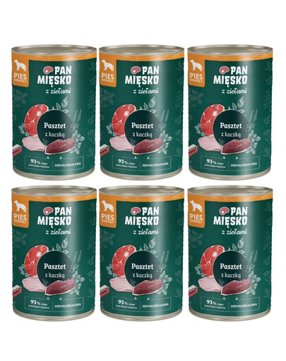 PAN MIĘSKO mit Kräutern Nassfutter Pastete mit Ente für adulte Hunde 6x400 g