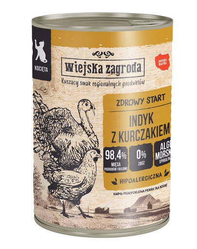 WIEJSKA ZAGRODA Nassfutter Pute mit Huhn für Kätzchen getreidefrei 24x400g