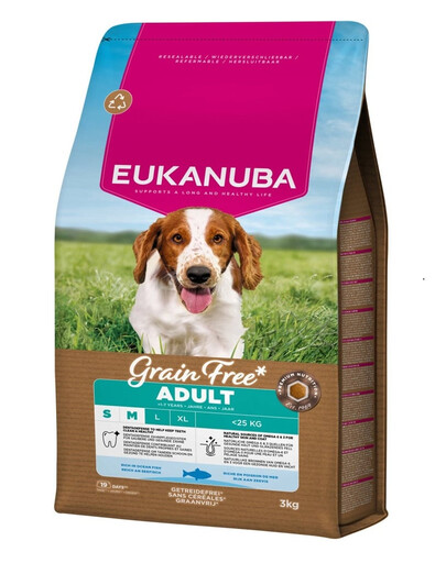 EUKANUBA Grain Free Adult getreidefreies Futter mit Fisch für adulte Hunde kleiner und mittlerer Rassen 3 kg